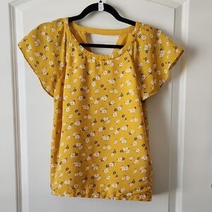 Abercrombie & Fitch Yellow Floral Flutter Sleeve Top